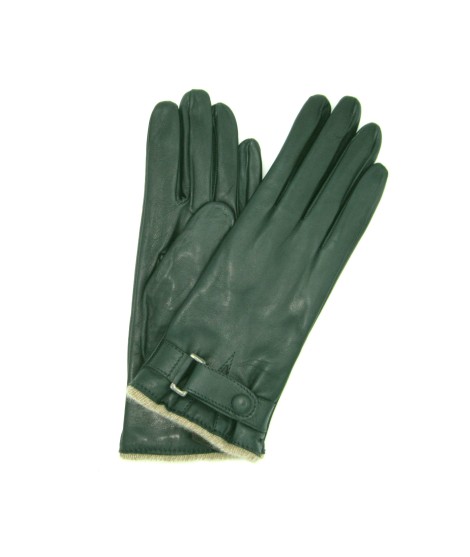 Sermoneta Gloves Guanto in Nappa con cinturino al polso fod. cashm. Verde scuro