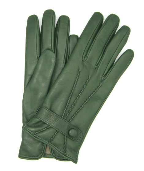 Sermoneta Gloves Guanto in Nappa con cinturino fod cashmere Verde oliva