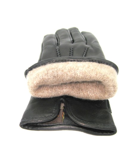 Sermoneta Gloves Guanto In Nappa Con Cinturino Fodera Cashmere Nero