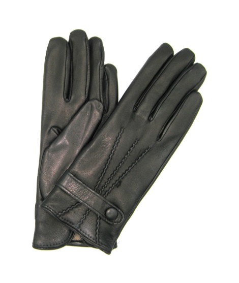 Sermoneta Gloves Guanto in Nappa con cinturino fodera cashmere Nero