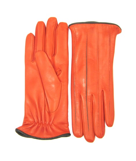 Sermoneta Gloves Guanto In Nappa Con Intarsi A Contrasto Arancio/Moro