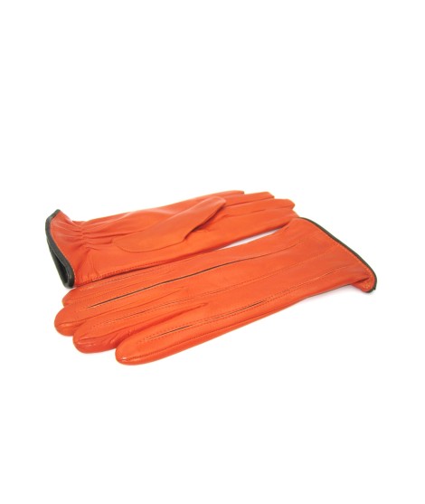 Sermoneta Gloves Guanto In Nappa Con Intarsi A Contrasto Arancio/Moro
