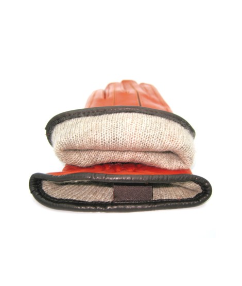 Sermoneta Gloves Guanto In Nappa Con Intarsi A Contrasto Arancio/Moro