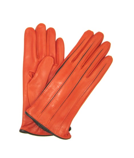 Sermoneta Gloves Guanto in Nappa con intarsi a contrasto Arancio/Moro