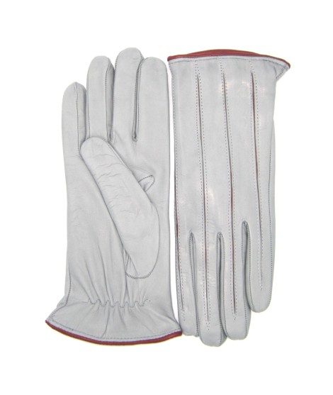 Sermoneta Gloves Guanto In Nappa Con Intarsi A Contrasto Grigio Perla/Bordeaux