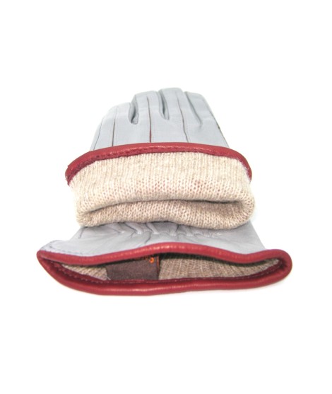 Sermoneta Gloves Guanto In Nappa Con Intarsi A Contrasto Grigio Perla/Bordeaux