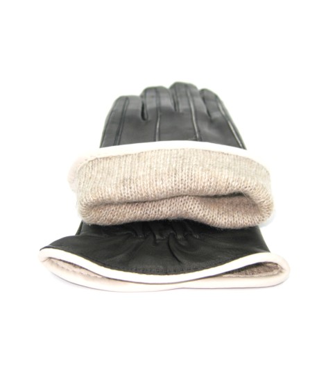 Sermoneta Gloves Guanto In Nappa Con Intarsi A Contrasto Nero/Panna