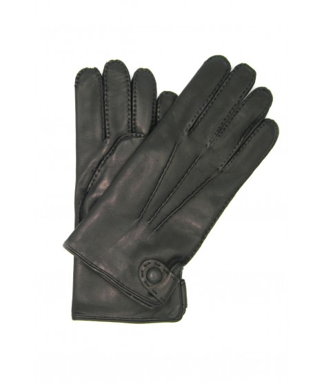 Sermoneta Gloves Guanto in Nappa cucito a mano con bottoncino Nero