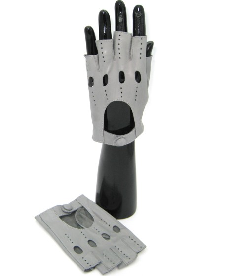 Sermoneta Gloves Guanto In Nappa Da Guida Mezze Dita Grigio Perla