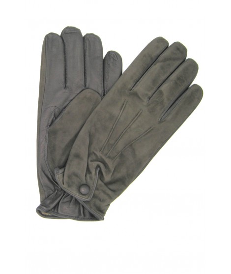 Sermoneta Gloves Guanto in Nappa e Camoscio con bottoncino Grigio