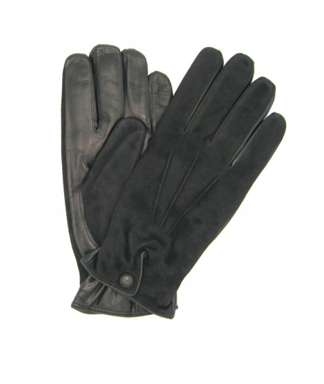 Sermoneta Gloves Guanto in Nappa e Camoscio con bottoncino Nero