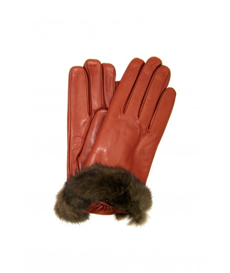 Sermoneta Gloves Guanto in Nappa fod cashmere bordo Visone Cognac
