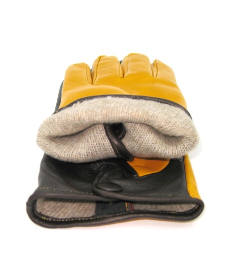 Sermoneta Gloves Guanto In Nappa Fodera Cashmere Touch Screen Giallo Ocra/Moro