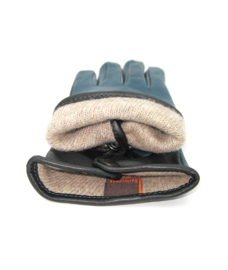 Sermoneta Gloves Guanto In Nappa Fodera Cashmere Touch Screen Petrolio/Nero