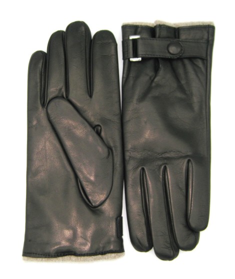 Sermoneta Gloves Guanto In Nappa Foderato Cashmere Con Cinturino Nero