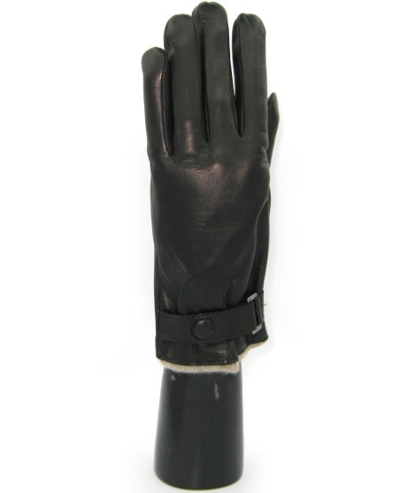 Sermoneta Gloves Guanto In Nappa Foderato Cashmere Con Cinturino Nero