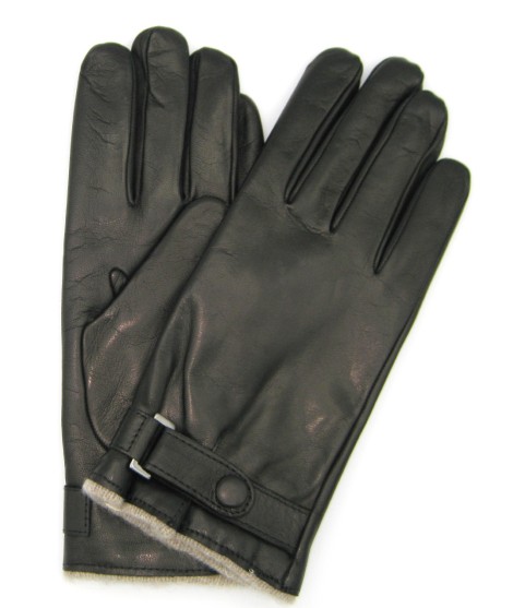 Sermoneta Gloves Guanto in Nappa foderato cashmere con cinturino Nero