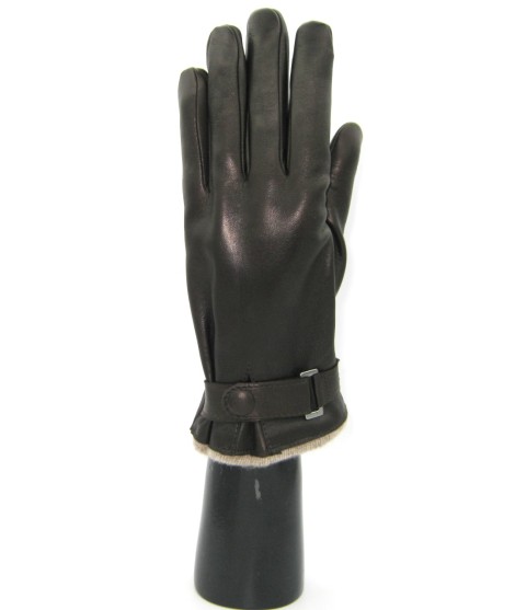 Sermoneta Gloves Guanto In Nappa Foderato Cashmere Con Cinturino T.Moro