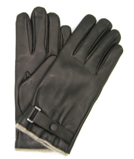 Sermoneta Gloves Guanto in Nappa foderato cashmere con cinturino T.Moro