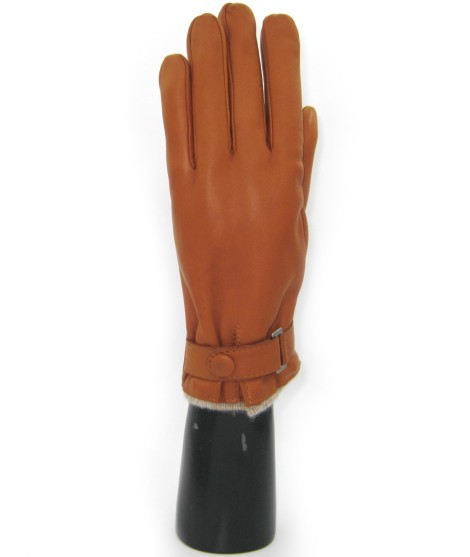 Sermoneta Gloves Guanto In Nappa Foderato Cashmere Con Cinturino Tan