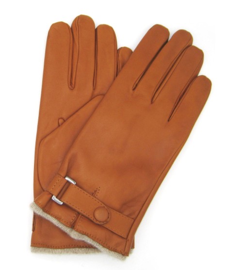 Sermoneta Gloves Guanto in Nappa foderato cashmere con cinturino Tan