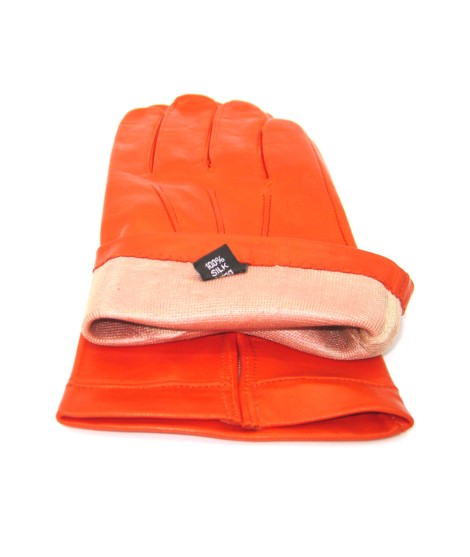 Sermoneta Gloves Guanto In Nappa Foderato Seta Arancio