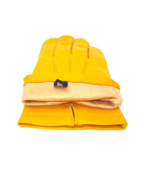 Sermoneta Gloves Guanto In Nappa Foderato Seta Giallo Ocra