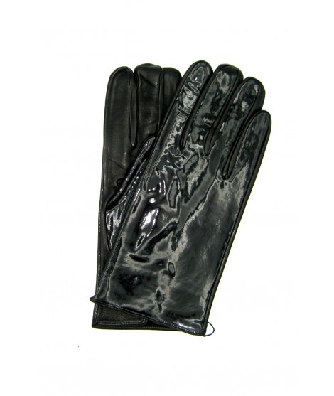 Sermoneta Gloves Guanto in Nappa foderato seta in Vernice Nero