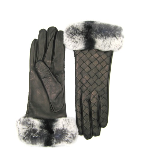 Sermoneta Gloves Guanto In Nappa Intrecciato Con Bordo Rex Nero