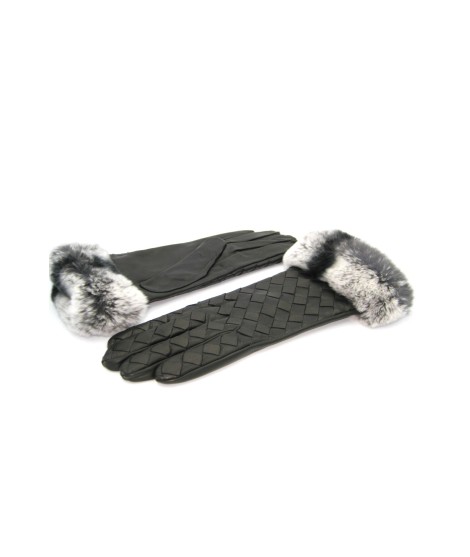 Sermoneta Gloves Guanto In Nappa Intrecciato Con Bordo Rex Nero