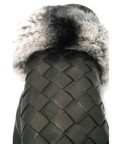 Sermoneta Gloves Guanto In Nappa Intrecciato Con Bordo Rex Nero