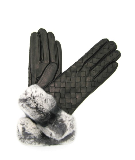 Sermoneta Gloves Guanto in Nappa intrecciato con bordo Rex Nero