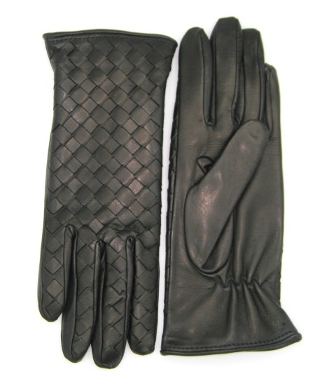 Sermoneta Gloves Guanto In Nappa Intrecciato Fodera Cashmere Nero