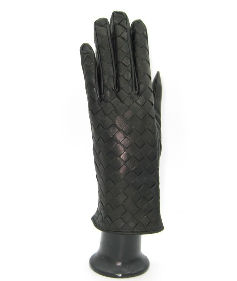 Sermoneta Gloves Guanto In Nappa Intrecciato Fodera Cashmere Nero