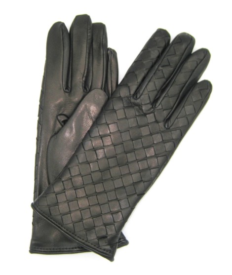 Sermoneta Gloves Guanto in Nappa Intrecciato fodera cashmere Nero