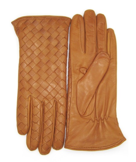 Sermoneta Gloves Guanto In Nappa Intrecciato Fodera Cashmere Tan
