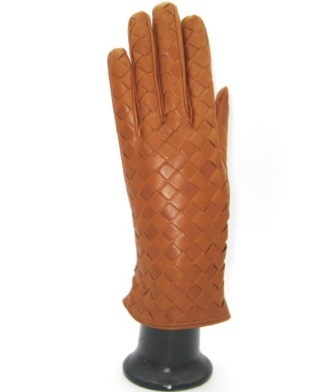 Sermoneta Gloves Guanto In Nappa Intrecciato Fodera Cashmere Tan