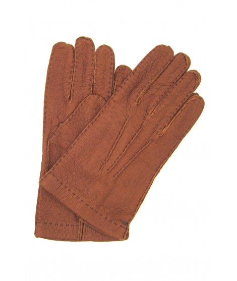 Sermoneta Gloves Guanto in Peccary sfoderato cucito a mano Tabacco