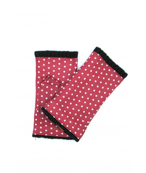 Sermoneta Gloves Guanto manicotto in Nappa stampa pois foderato cashmere Rosso