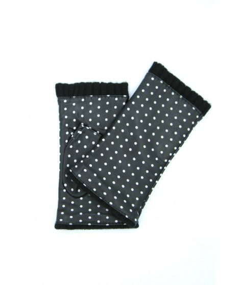 Sermoneta Gloves Guanto manicotto in Nappa stampa pois foderato cashmere Nero