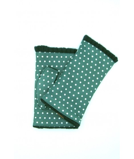 Sermoneta Gloves Guanto manicotto in Nappa stampa pois foderato cashmere Petrolio