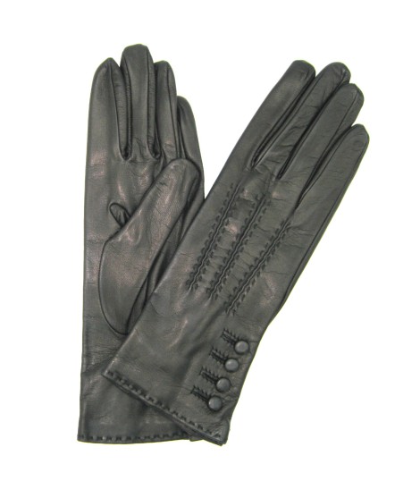 Sermoneta Gloves Guanto Nappa 4bt con bottoncini fod.seta Nero