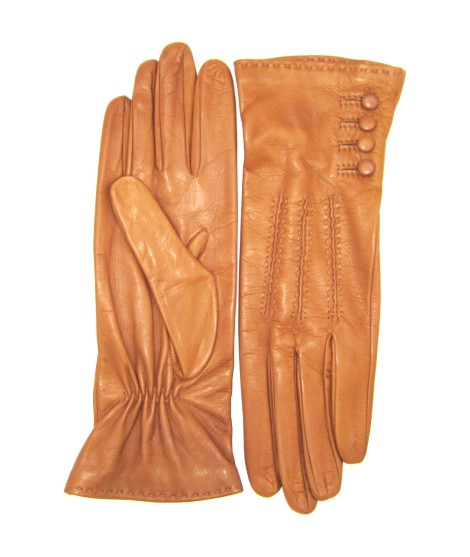 Sermoneta Gloves Guanto Nappa 4bt Con Bottoncini Fod.seta Tan