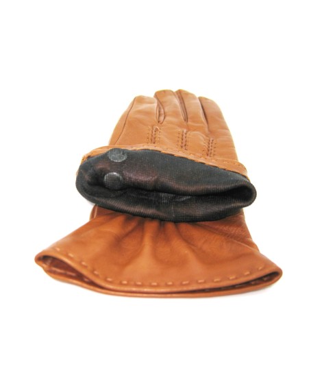 Sermoneta Gloves Guanto Nappa 4bt Con Bottoncini Fod.seta Tan