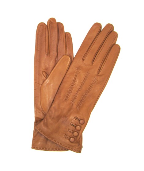 Sermoneta Gloves Guanto Nappa 4bt con bottoncini fod.seta Tan