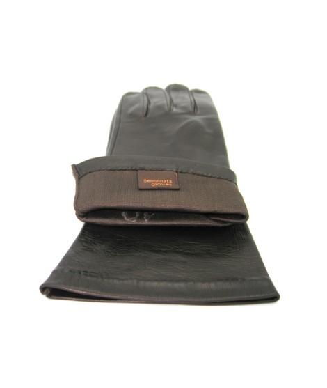 Sermoneta Gloves Guanto Nappa 4bt Foderato Seta Testa Di Moro