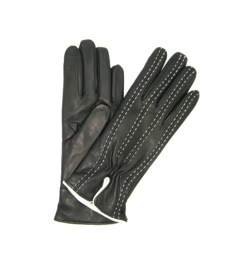 Sermoneta Gloves Guanto Nappa con impunture a contrasto fod.cashm. Nero/Panna