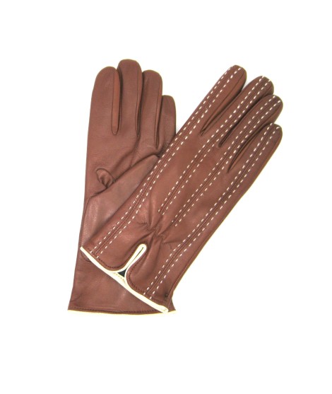 Sermoneta Gloves Guanto Nappa con impunture a contrasto fod.cashm. Tan/Panna