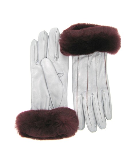 Sermoneta Gloves Guanto Nappa Con Intarsi A Contrasto E Bordo Rex Grigio Perla/Bordeaux