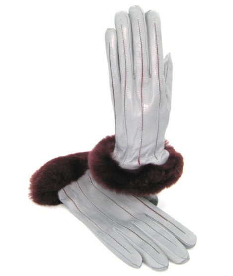 Sermoneta Gloves Guanto Nappa Con Intarsi A Contrasto E Bordo Rex Grigio Perla/Bordeaux